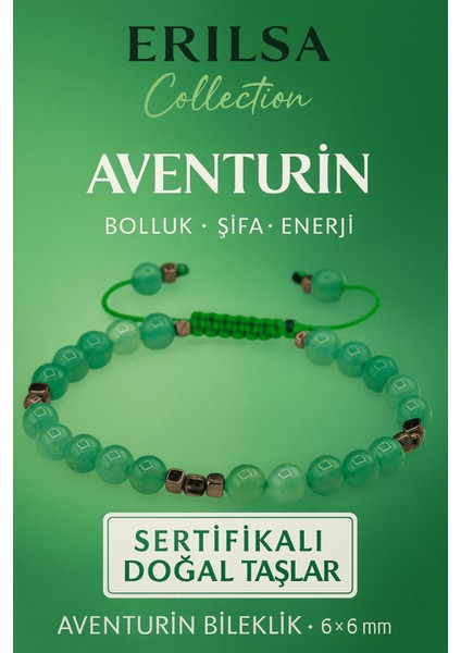 Sertifikalı Doğal Terahertz Aventurin Taşı Bileklik 6x6 mm - Bolluk ve Şifa Taşı