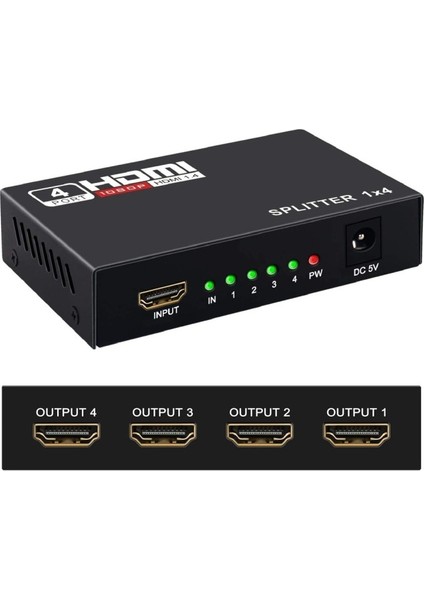 HDMI 1 Giriş 4 Çıkış Çoklayıcı 1080P Splitter Ver 1.4 Gabble GAB-HS04