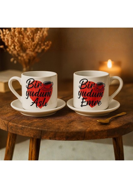 Kişiye Özel “bir Yudum Aşk” Kahve Fincanı Seti – Isim Baskılı Porselen 2’li Set – Romantik Sevgili Hediyesi fırsatları