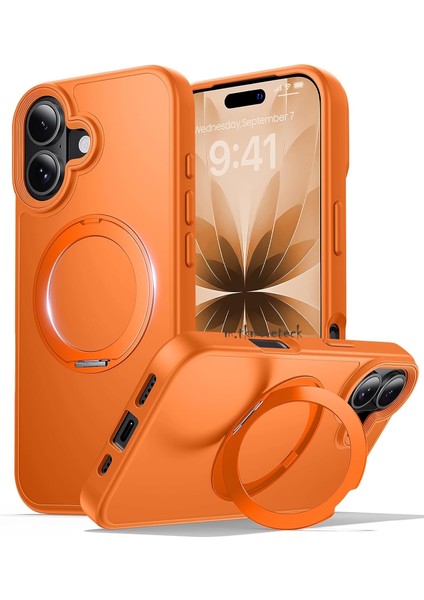 Apple iPhone 17 Kılıf Magsafe Halkalı 360 Dönebilen Yüzüklü Standlı Armour Mat Mıknatıslı Kapak