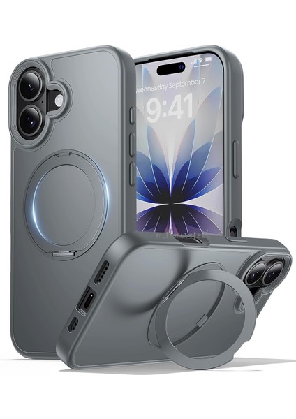 Apple iPhone 17 Kılıf Magsafe Halkalı 360 Dönebilen Yüzüklü Standlı Armour Mat Mıknatıslı Kapak