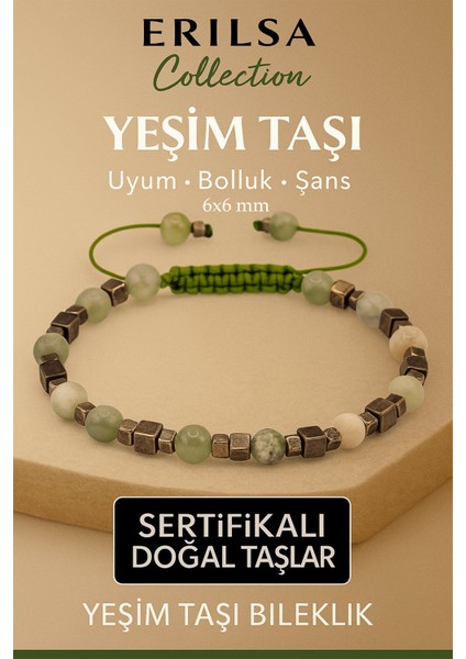 Sertifikalı Doğal Terahertz Yeşim Taşı Bileklik 6x6 mm - Bolluk ve Şans Taşı