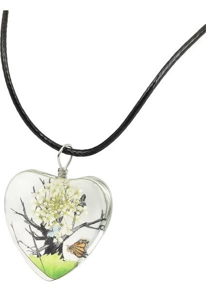 El Yapımı, Kurutulmuş Çiçekli Kalp Tasarım Epoksi Hayat Ağacı Kolye