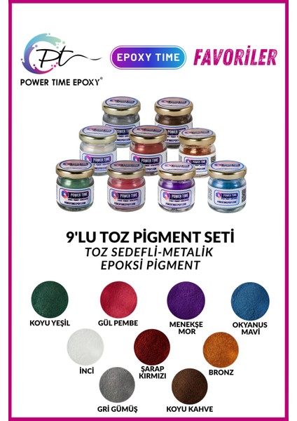 9'lu Toz Sedefli Metalik Epoksi Pigment Boya Seti Favoriler