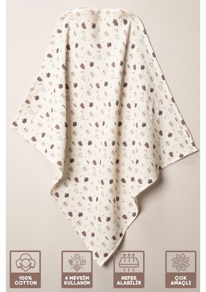 Unisex Bebek %100 Organik Pamuklu Wood Baskılı Çok Amaçlı Müslin Örtü & Battaniye 2li Set 75X80 cm fiyatları