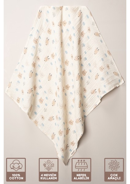 Unisex Bebek %100 Organik Pamuklu Wood Baskılı Çok Amaçlı Müslin Örtü & Battaniye 2li Set 75X80 cm indirimleri