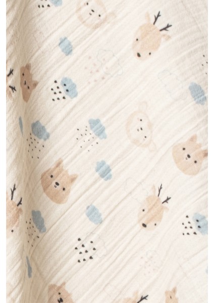 Unisex Bebek %100 Organik Pamuklu Wood Baskılı Çok Amaçlı Müslin Örtü & Battaniye 2li Set 75X80 cm