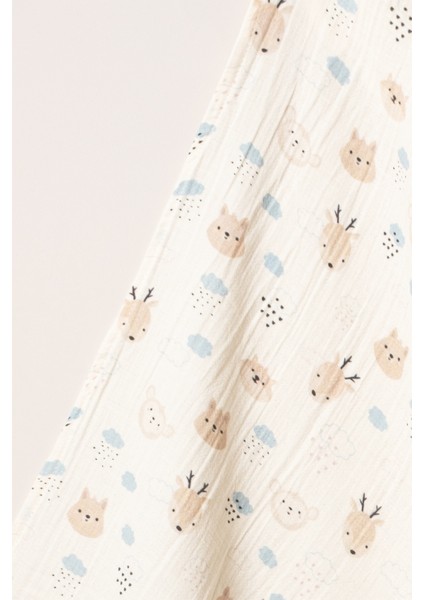 Unisex Bebek %100 Organik Pamuklu Wood Baskılı Çok Amaçlı Müslin Örtü & Battaniye 2li Set 75X80 cm