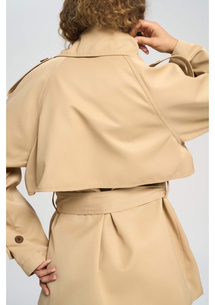 Tyra Camel Kemerli Kısa Trençkot