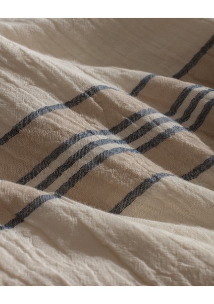 Sheryl Tek Kişilik Müslin İpliği Boyalı Lastikli Nevresim Takımı - Bej/Lacivert