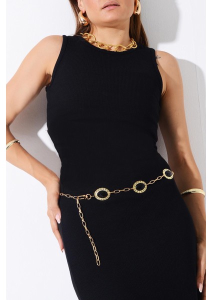 Pınkmark Kadın Gold Siyah Taşlı Zincir Kemer PMKM25642 indirimleri