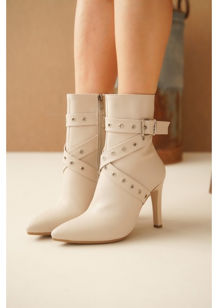 Bej Kadın Topuklu Bot