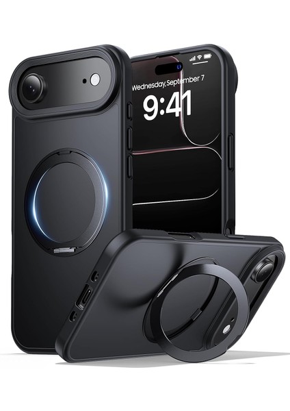 Apple iPhone 17 Air Kılıf Magsafe Halkalı 360 Dönebilen Yüzüklü Standlı Armour Mat Mıknatıslı Kapak