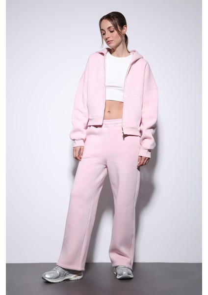 Pembe Fermuarlı Kapüşanlı Kadın Sweatshirt fiyatları