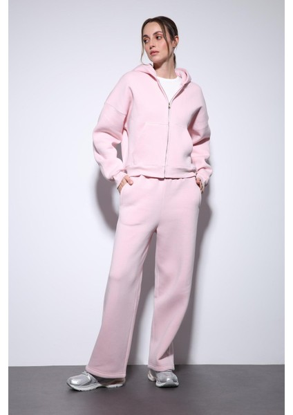 Pembe Fermuarlı Kapüşanlı Kadın Sweatshirt fırsatları
