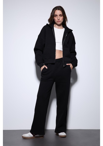 Siyah Fermuarlı Kapüşanlı Kadın Sweatshirt fiyatları