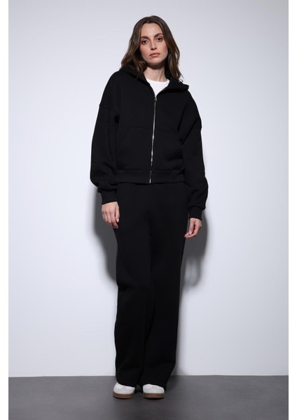 Siyah Fermuarlı Kapüşanlı Kadın Sweatshirt modelleri