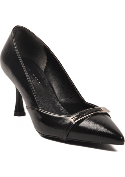 Siyah Kırışık Kadın Topuklu Ayakkabı modelleri