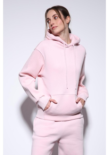 Pembe Kapüşonlu Basic Kadın Sweatshirt fiyatları
