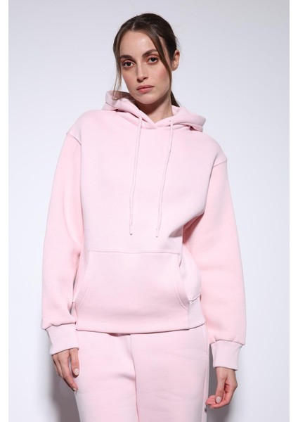 Pembe Kapüşonlu Basic Kadın Sweatshirt modelleri