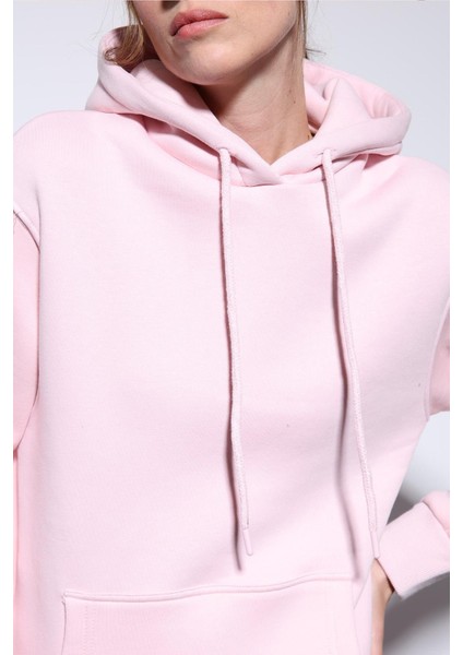Pembe Kapüşonlu Basic Kadın Sweatshirt indirimleri