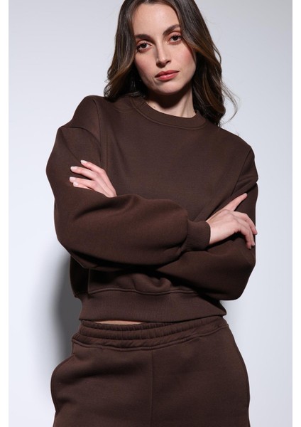 Kahve Basic Kadın Sweatshirt modelleri