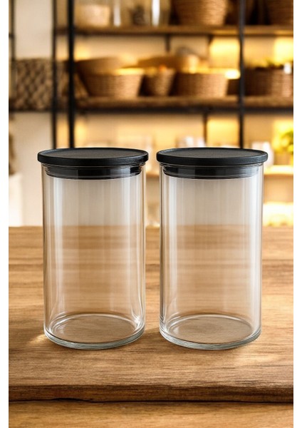 2'li Set Kapaklı Cam Kavanoz Saklama Kabı