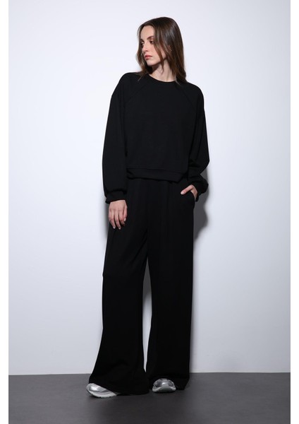 Siyah Geniş Paça Relaxed Kadın Takım modelleri