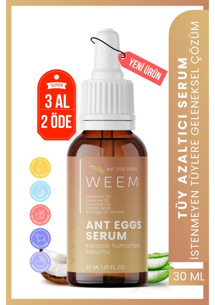 Doğal Tüy Azaltıcı Serum 30 Ml, Karınca Yumurtası Yağı Içerir, Uniseks Kullanım