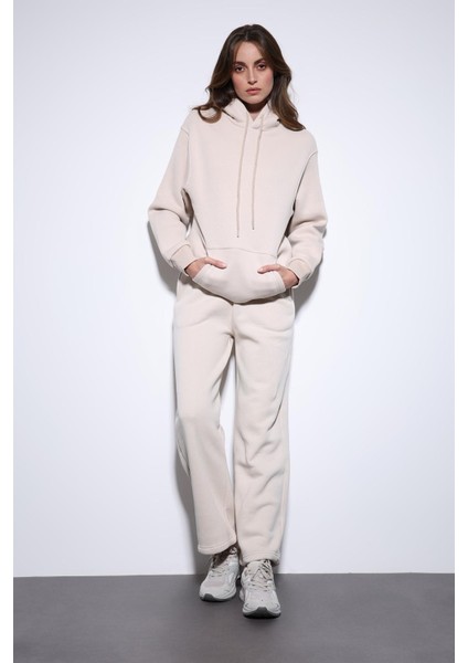 Taş Kapüşonlu Basic Kadın Sweatshirt