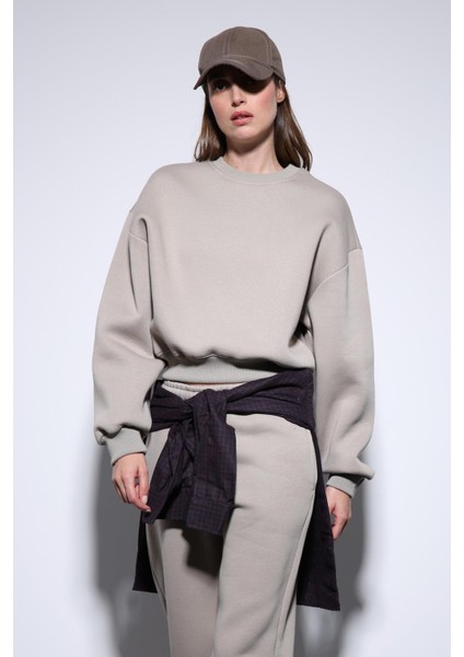 Açık Vizon Basic Kadın Sweatshirt modelleri