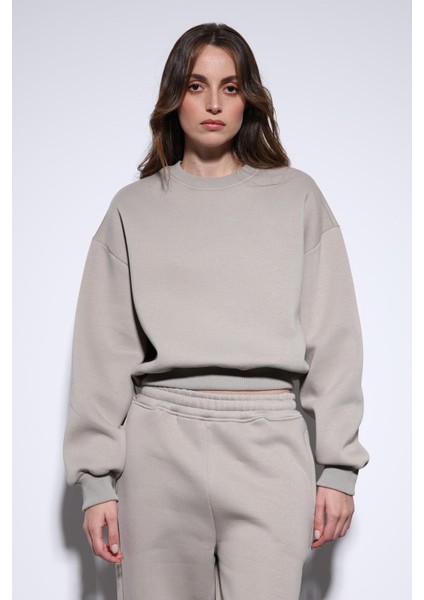 Açık Vizon Basic Kadın Sweatshirt indirimleri