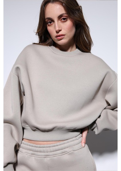 Açık Vizon Basic Kadın Sweatshirt