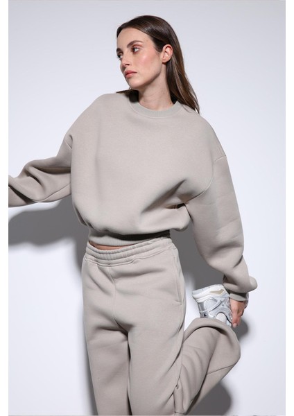 Açık Vizon Basic Kadın Sweatshirt