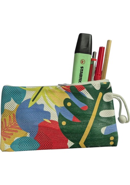 Çiçek Baskılı Fermuarlı Akrilik Bez Cüzdan