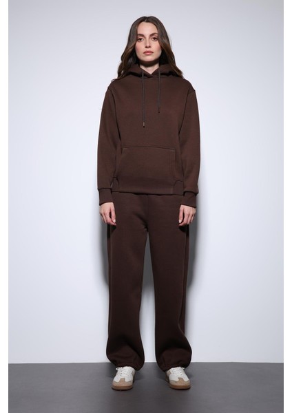 Kahve Kapüşonlu Basic Kadın Sweatshirt fiyatları