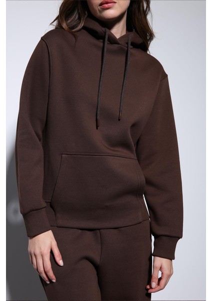 Kahve Kapüşonlu Basic Kadın Sweatshirt indirimleri