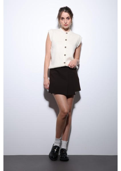 Ekru Dokulu Kadın Triko Yelek