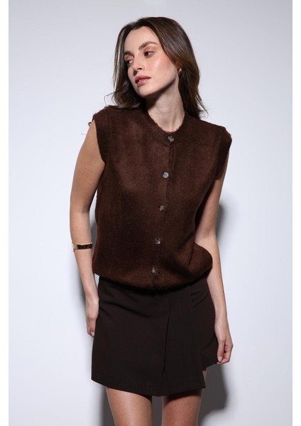 Kahve Dokulu Kadın Triko Yelek fırsatları