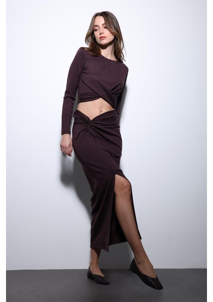 Mürdüm Yırtmaç Detaylı Kadın Etek Takım fiyatları