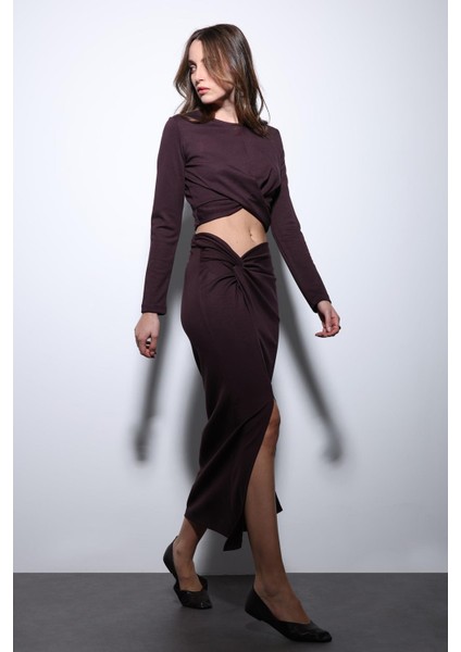 Mürdüm Yırtmaç Detaylı Kadın Etek Takım fırsatları