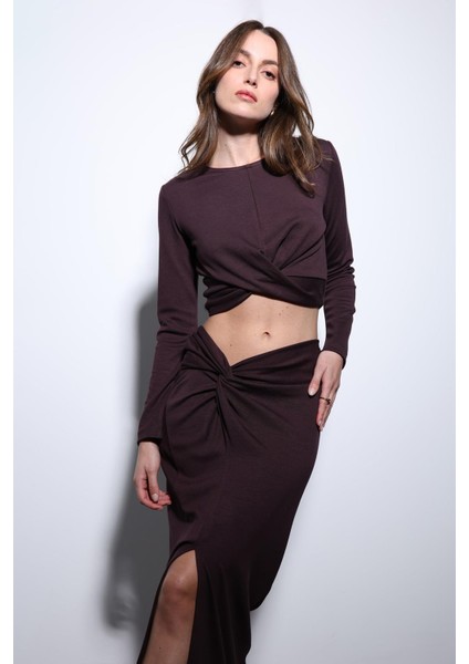 Mürdüm Yırtmaç Detaylı Kadın Etek Takım indirimleri