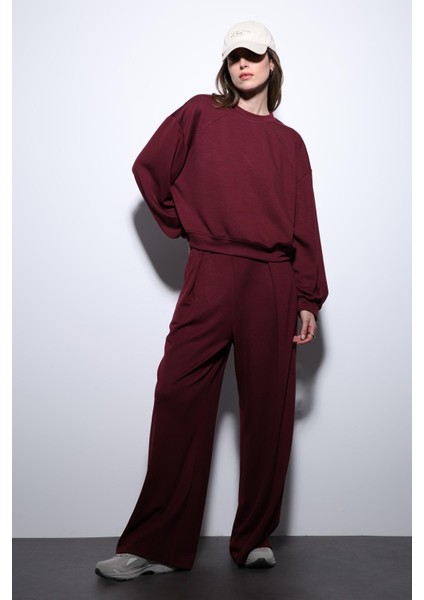 Bordo Geniş Paça Relaxed Kadın Takım fiyatları