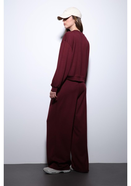 Bordo Geniş Paça Relaxed Kadın Takım