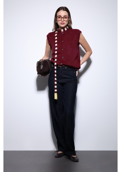 Bordo Dokulu Kadın Triko Yelek