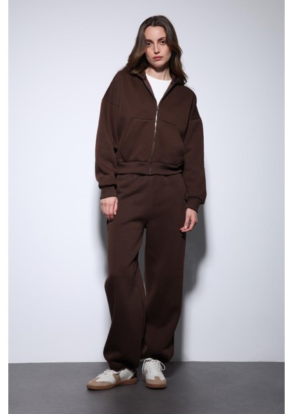 Kahve Fermuarlı Kapüşanlı Kadın Sweatshirt fırsatları