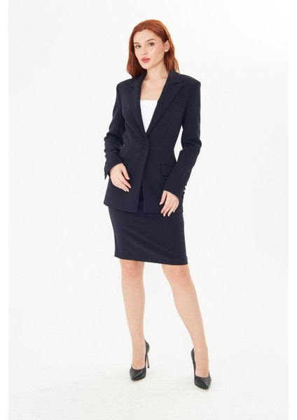 Lacivert Krep Yüksek Bel Etek – Kadın Ofis ve Günlük Giyim Uyumlu Şık Klasik Diz Altı Etek fiyatları