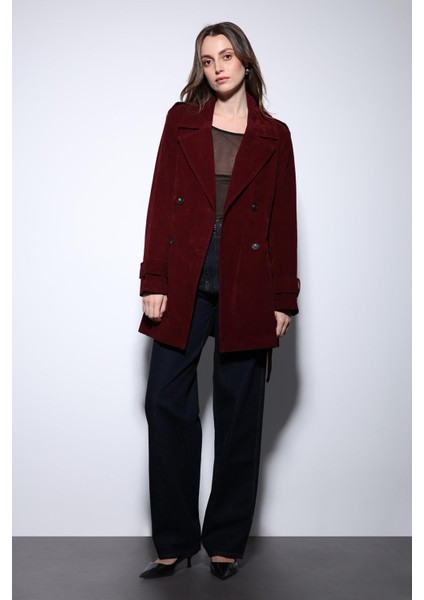Bordo Süet Görünümlü Kadın Trençkot indirimleri
