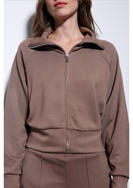 Bej Fermuarlı Kadın Eşofman Takım