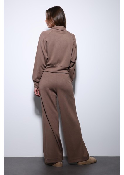 Bej Fermuarlı Kadın Eşofman Takım